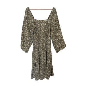 Nasty Gal Black and Yellow Floral Long Sleeve 100% Cotton Cottagecore‎ Dress